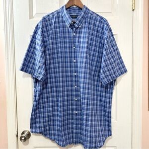 POLO Ralph Lauren Button Down Shirt Men's Short Sleeve Blue Plaid Size 2XLT